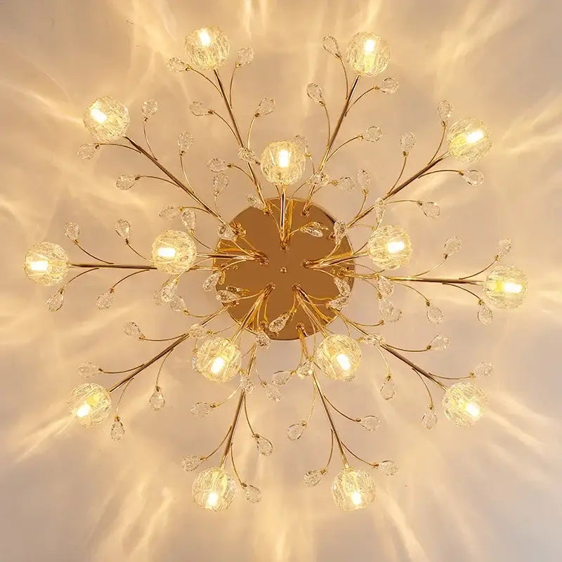 Modern gold crystal ceiling light living room branch fixture