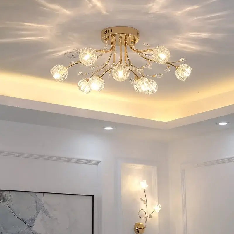 Modern gold crystal ceiling light living room branch fixture