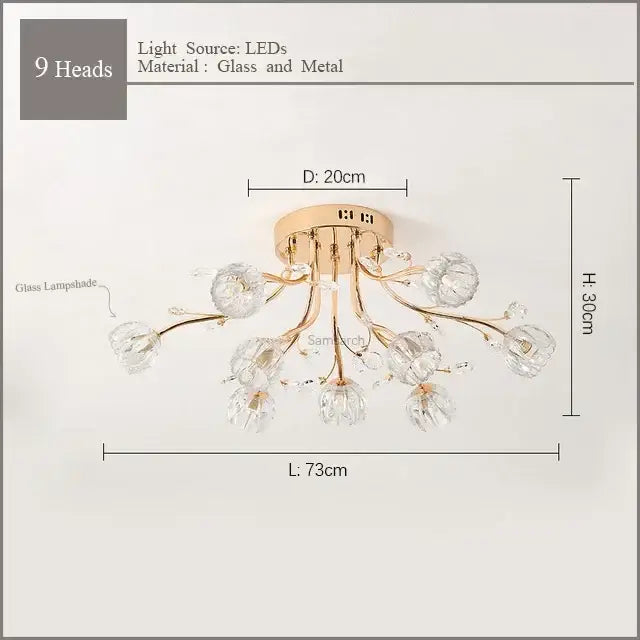 Modern gold crystal ceiling light living room branch fixture