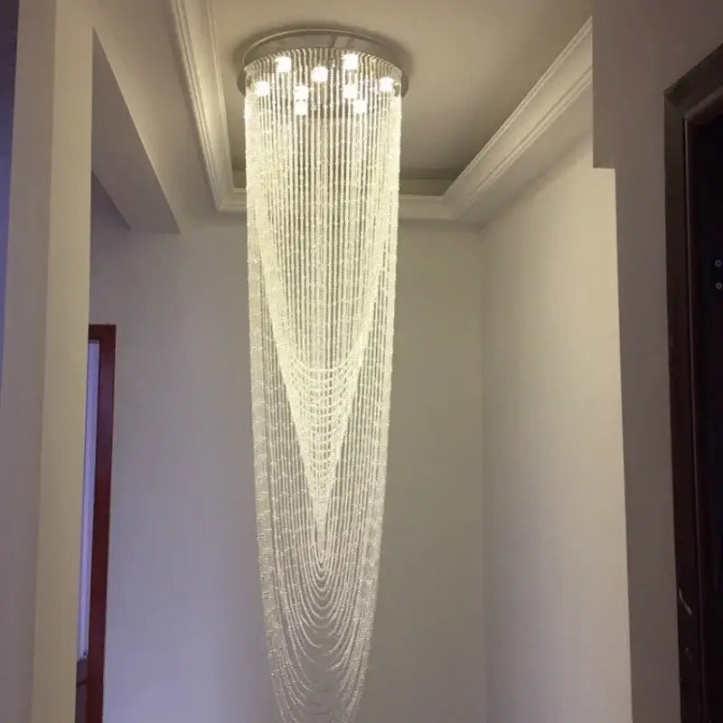 Elegant cascading crystal ceiling light for stairs and living room