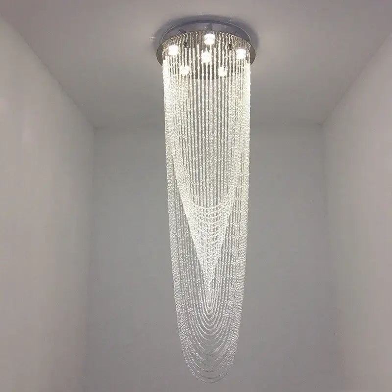 Elegant cascading crystal ceiling light for stairs and living room
