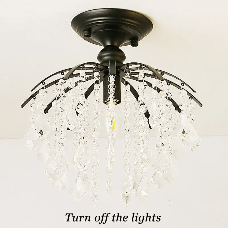 Modern black crystal ceiling light for bedroom with droplets