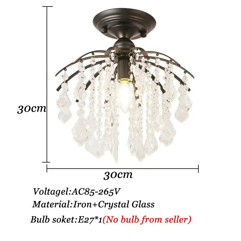 Modern black crystal ceiling light for bedroom with droplets