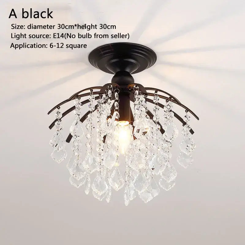 Modern black crystal ceiling light for bedroom with droplets