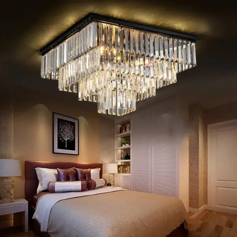 Modern rectangular black crystal ceiling light for dining room