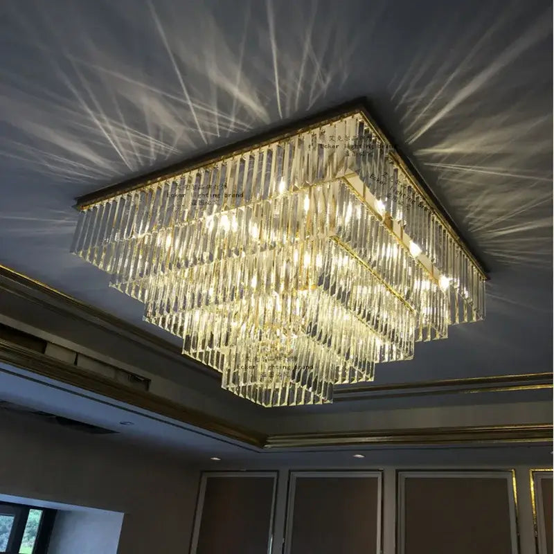 Modern rectangular black crystal ceiling light for dining room