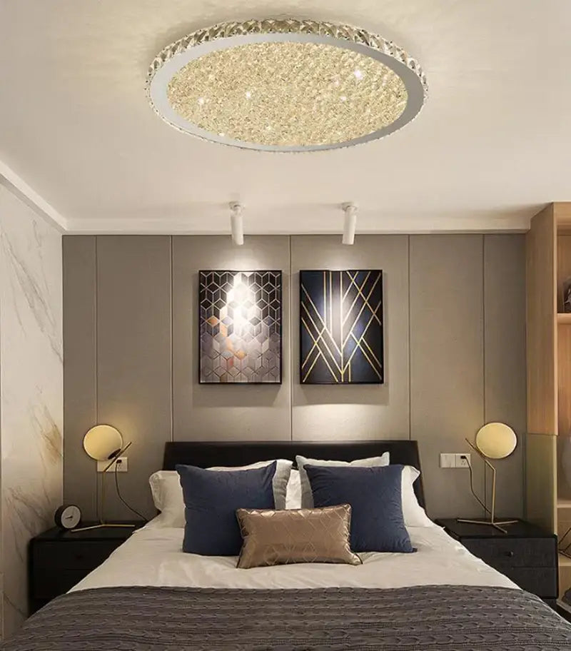 Modern crystal ceiling light with frosted glass for living room