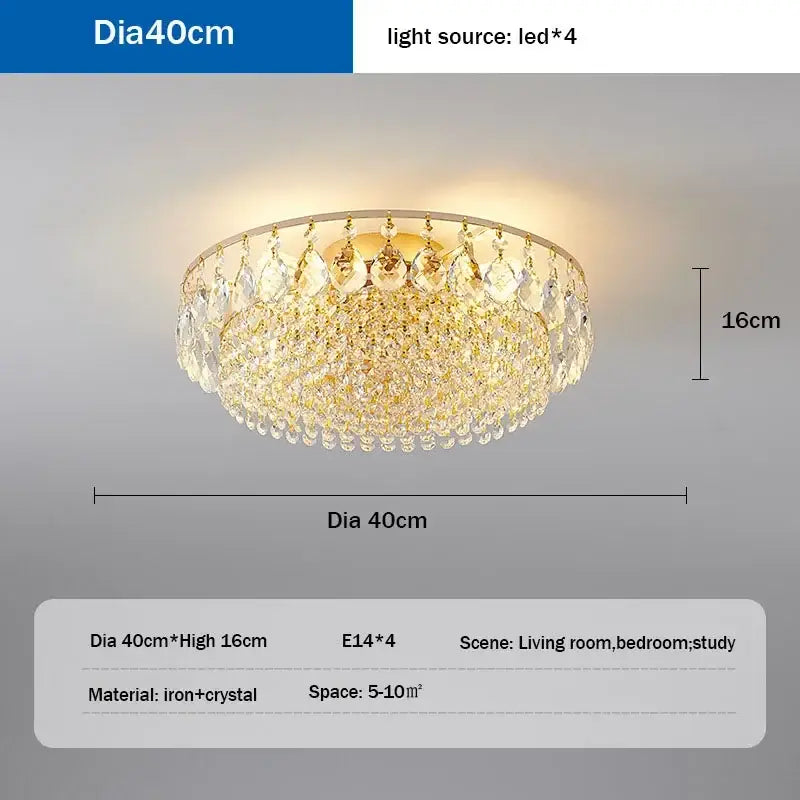 Luxury gold round crystal ceiling lights for bedroom