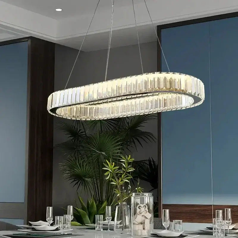 Luxury gold double ring crystal ceiling pendant chandelier dining room