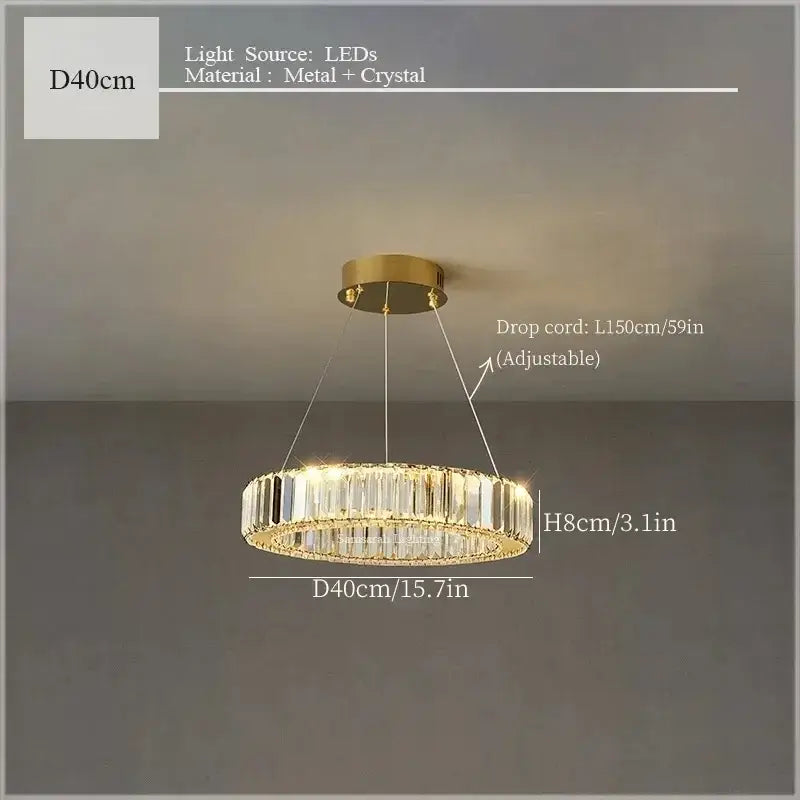 Luxury gold double ring crystal ceiling pendant chandelier dining room