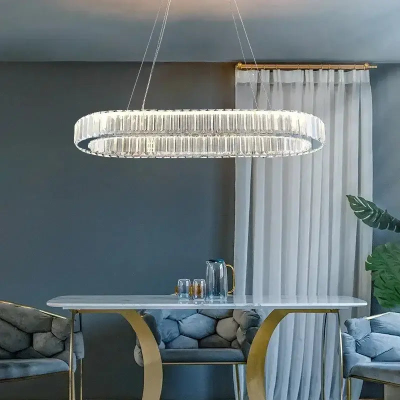 Luxury gold double ring crystal ceiling pendant chandelier dining room