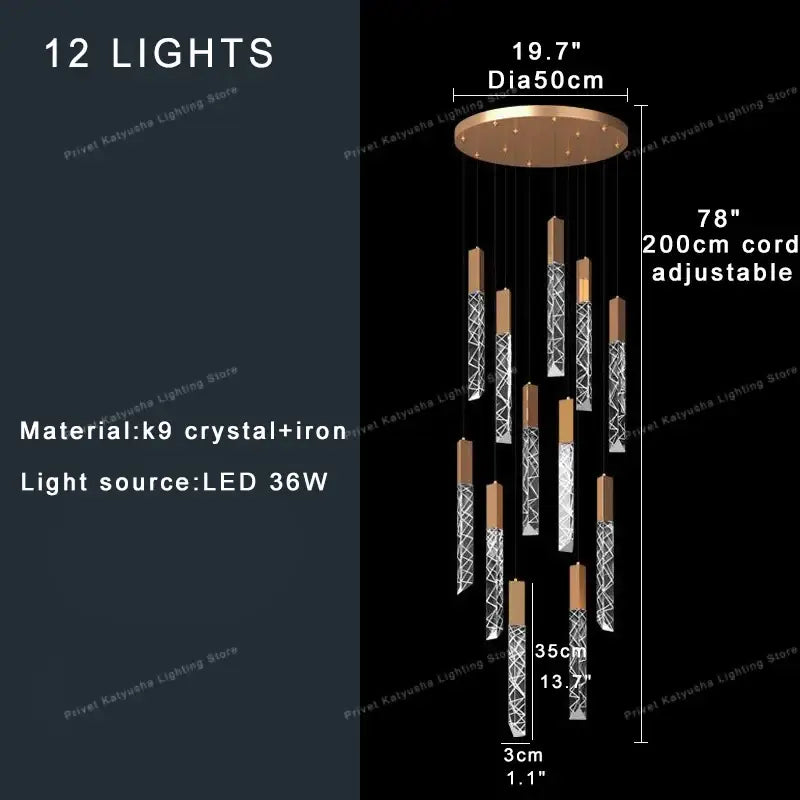 Modern copper crystal ceiling pendant light – dining room geometric glass