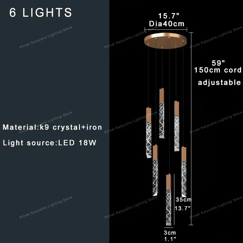 Modern copper crystal ceiling pendant light – dining room geometric glass