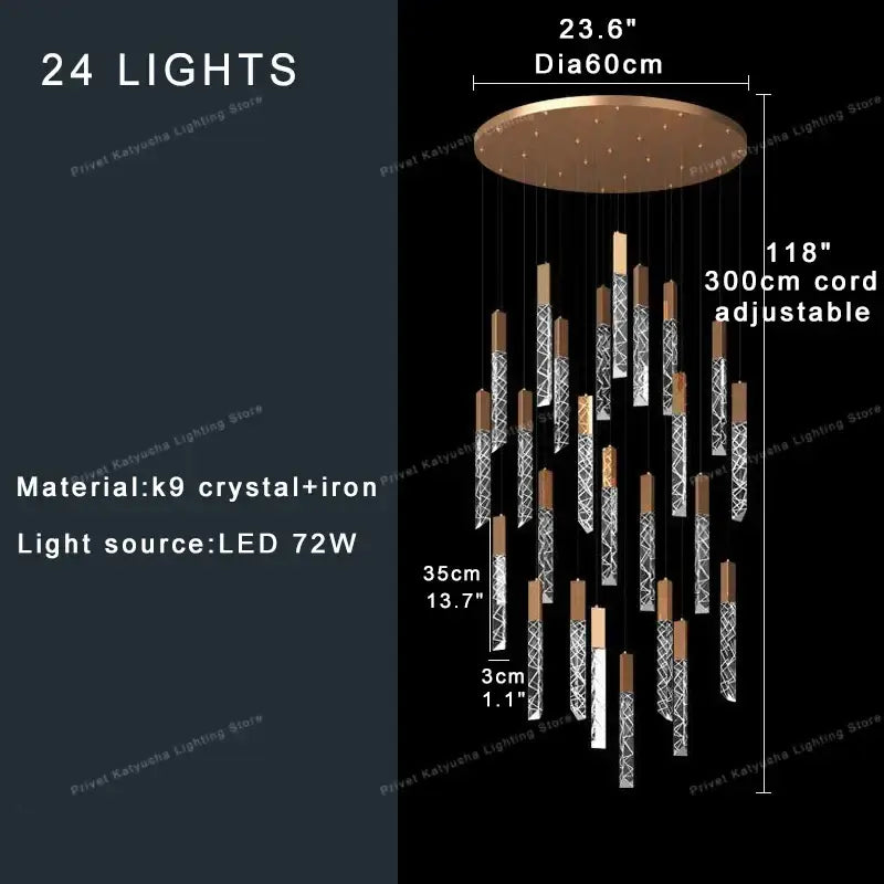 Modern copper crystal ceiling pendant light – dining room geometric glass