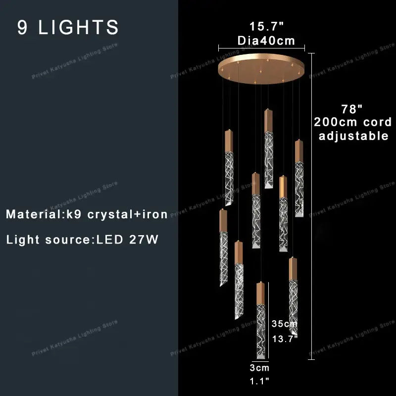 Modern copper crystal ceiling pendant light – dining room geometric glass