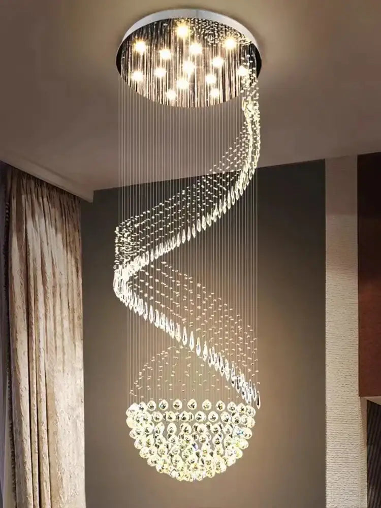 Modern spiral crystal chain pendant light for living room
