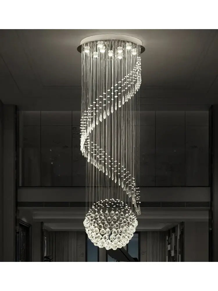 Modern spiral crystal chain pendant light for living room