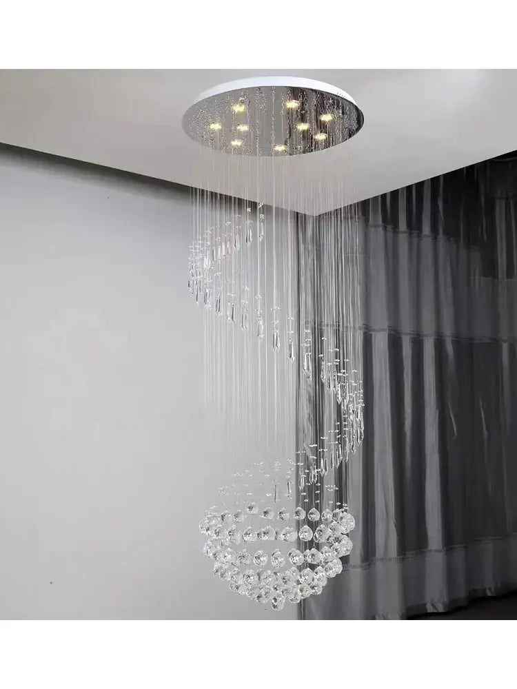 Modern spiral crystal chain pendant light for living room