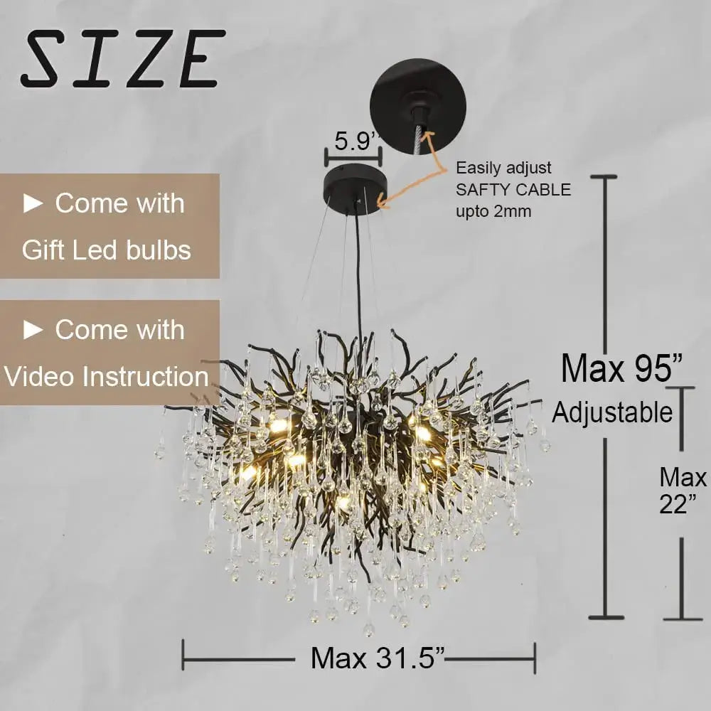 Decorbites crystal chandelier black & gold ceiling lamp dining room