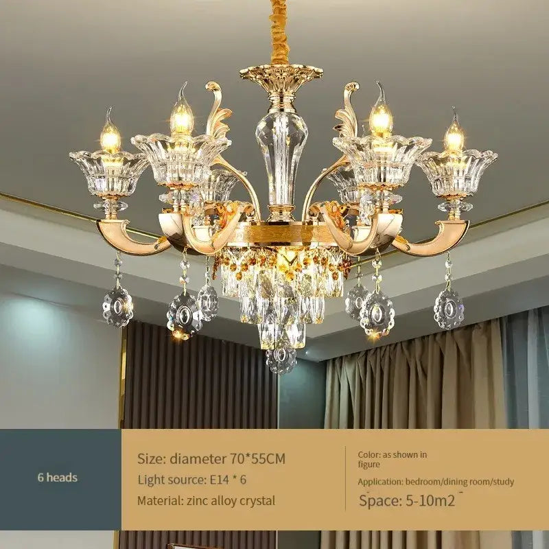 Ornate gold crystal chandelier ceiling light for living room