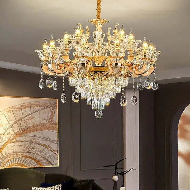 Ornate gold crystal chandelier ceiling light for living room