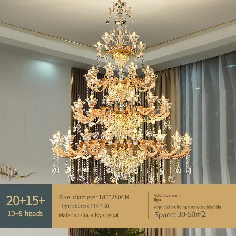 Ornate gold crystal chandelier ceiling light for living room