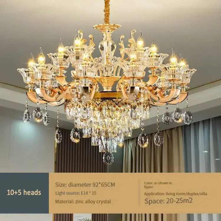 Ornate gold crystal chandelier ceiling light for living room