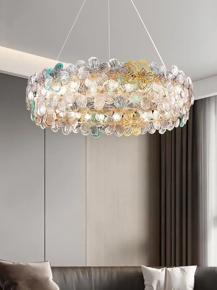 Pink & white petal crystal chandelier ceiling light for living room