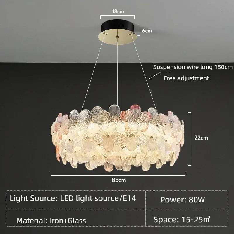 Pink & white petal crystal chandelier ceiling light for living room