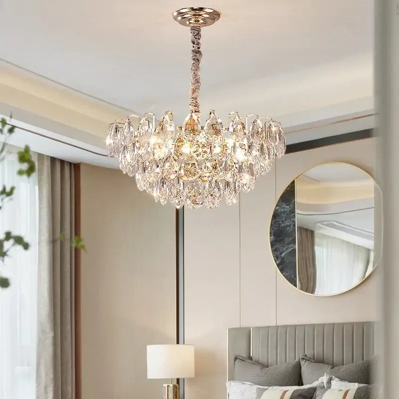 Gold teardrop crystal chandelier ceiling light for dining room