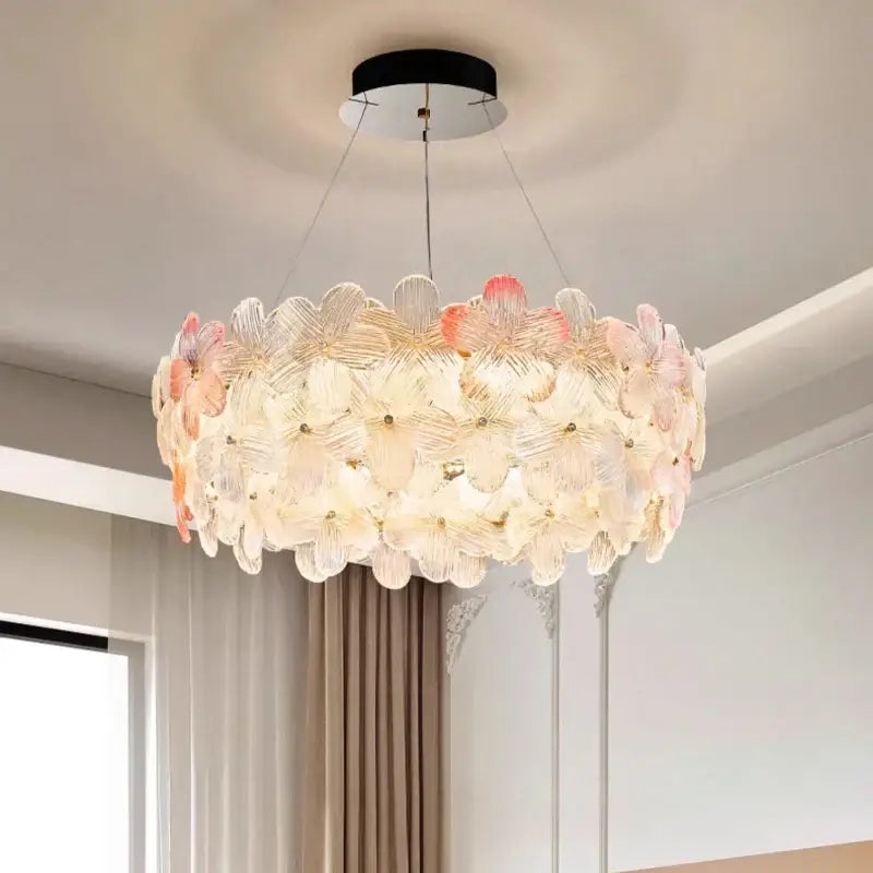 Pink & white petal crystal chandelier ceiling light for living room