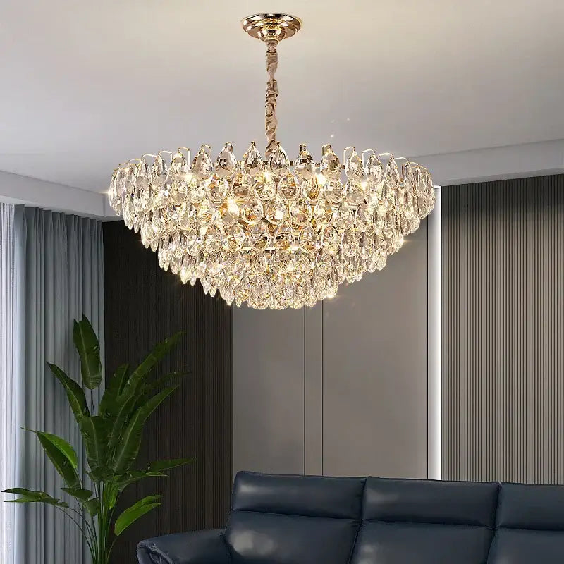 Gold teardrop crystal chandelier ceiling light for dining room