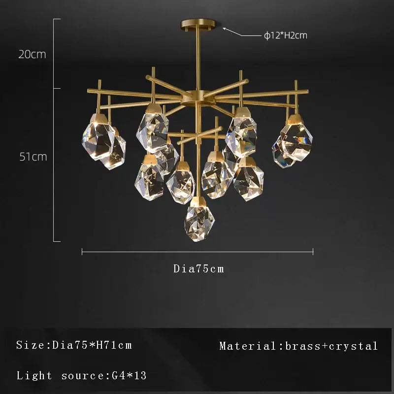 Modern gold geometric crystal chandelier ceiling light dining room