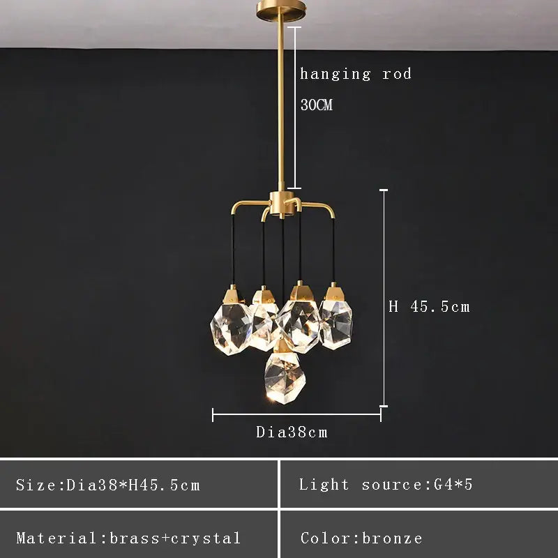 Modern gold geometric crystal chandelier ceiling light dining room