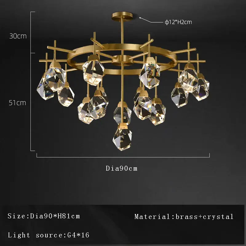 Modern gold geometric crystal chandelier ceiling light dining room