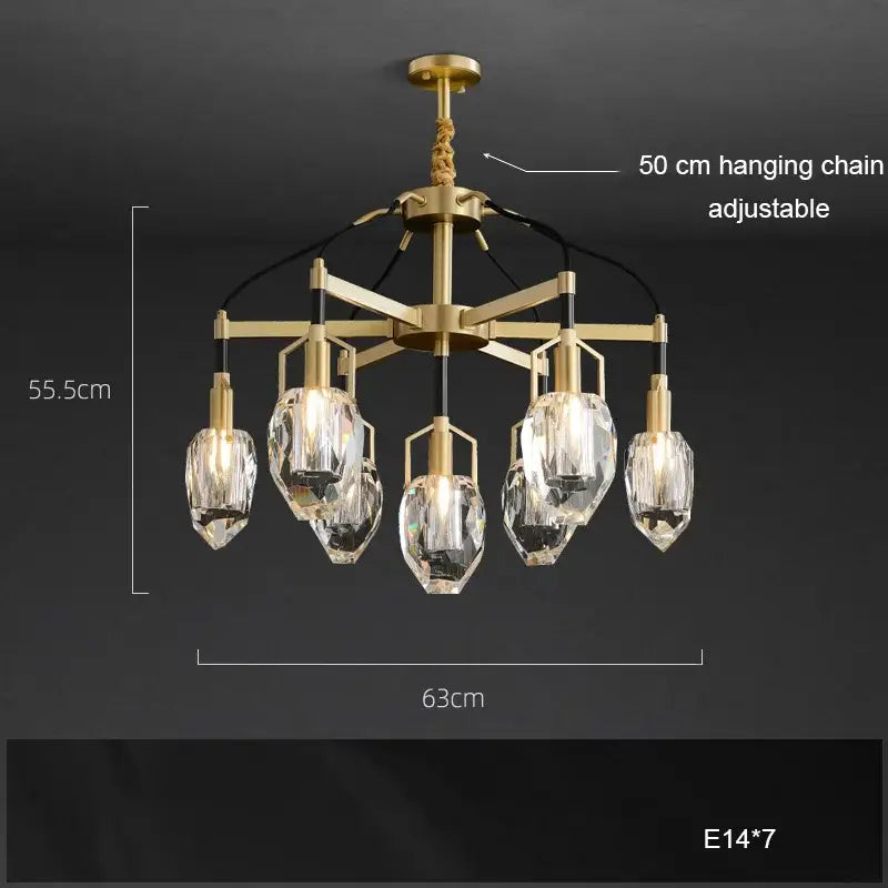 Modern gold geometric crystal chandelier ceiling light dining room