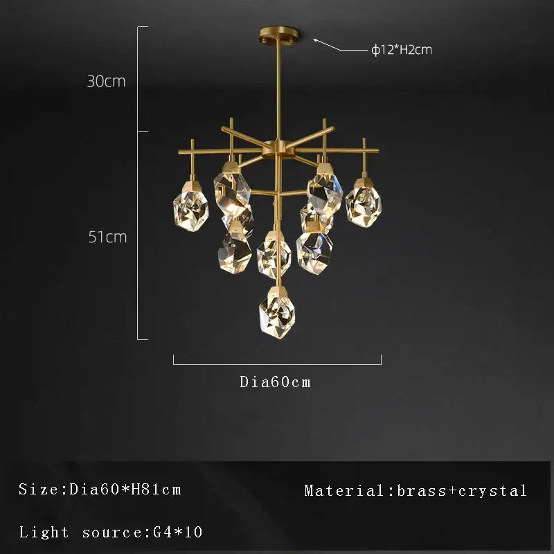 Modern gold geometric crystal chandelier ceiling light dining room