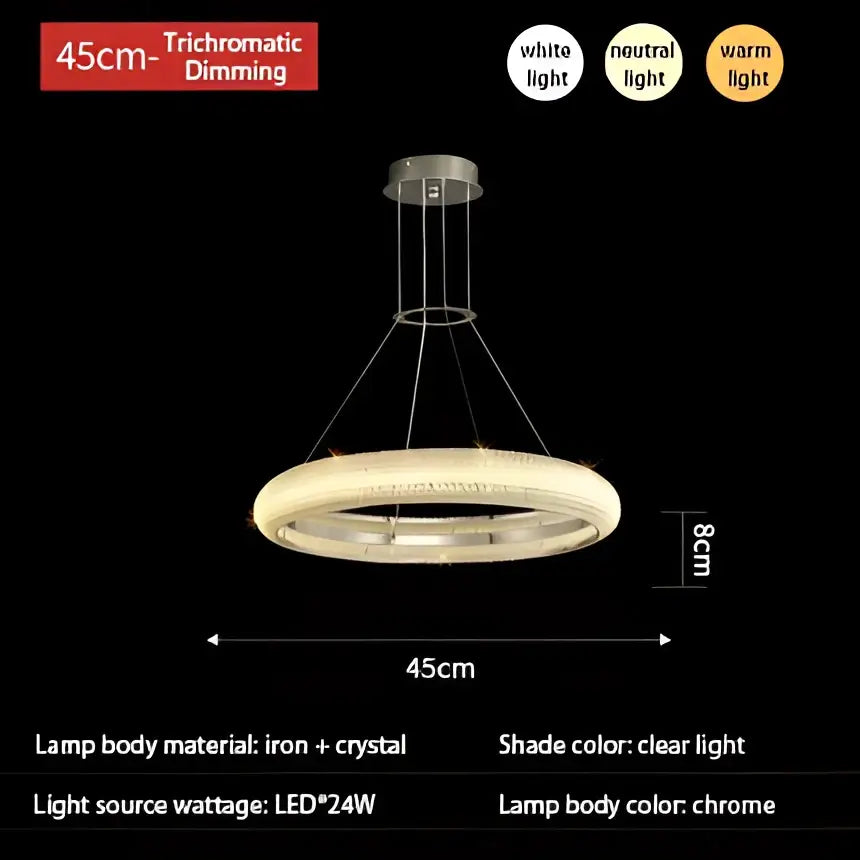 Modern luxury crystal chrome double ring chandelier dining room light