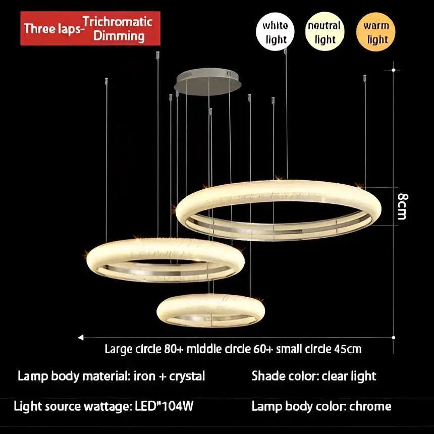 Modern luxury crystal chrome double ring chandelier dining room light