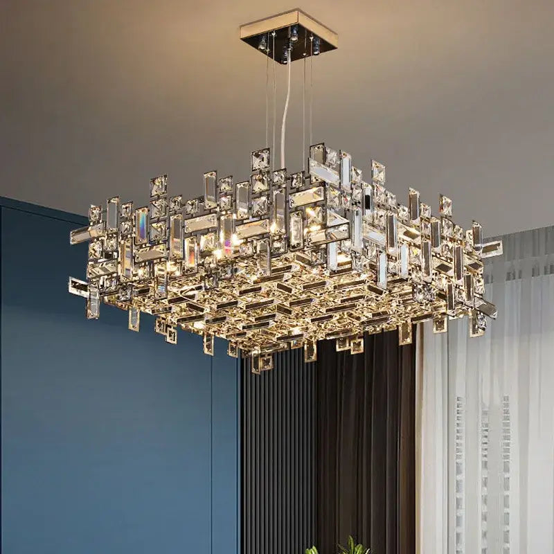 Modern square gold and clear decorbites crystal chandelier living room