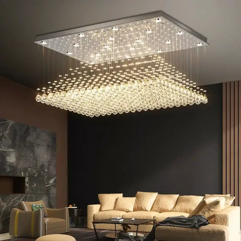 Modern rectangular crystal chandelier dining room pendant light