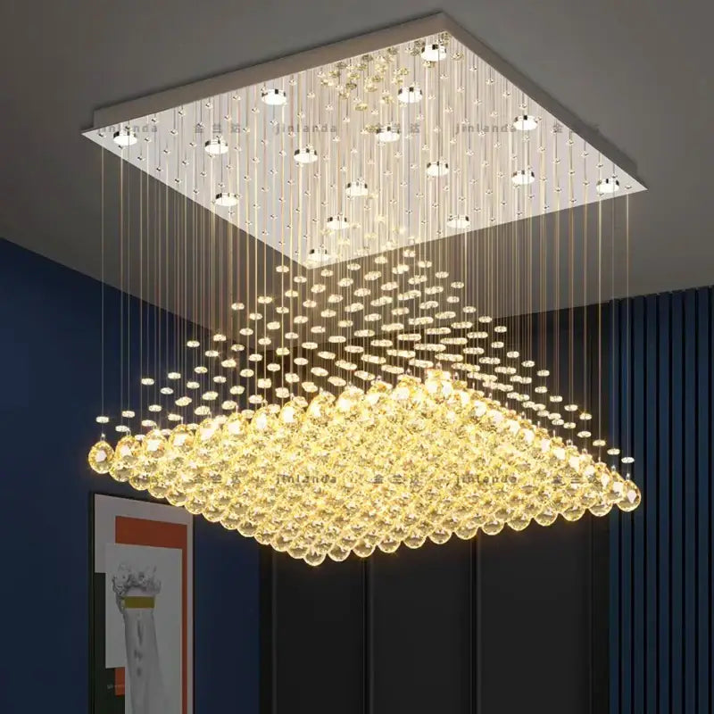 Modern rectangular crystal chandelier dining room pendant light