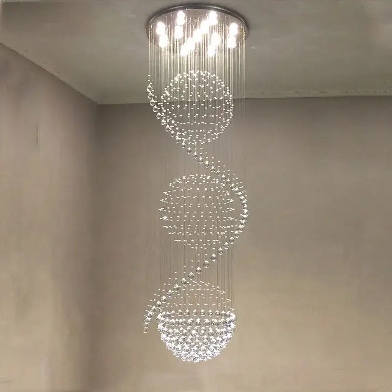 Modern faceted sphere crystal chandelier for villa staircase hall