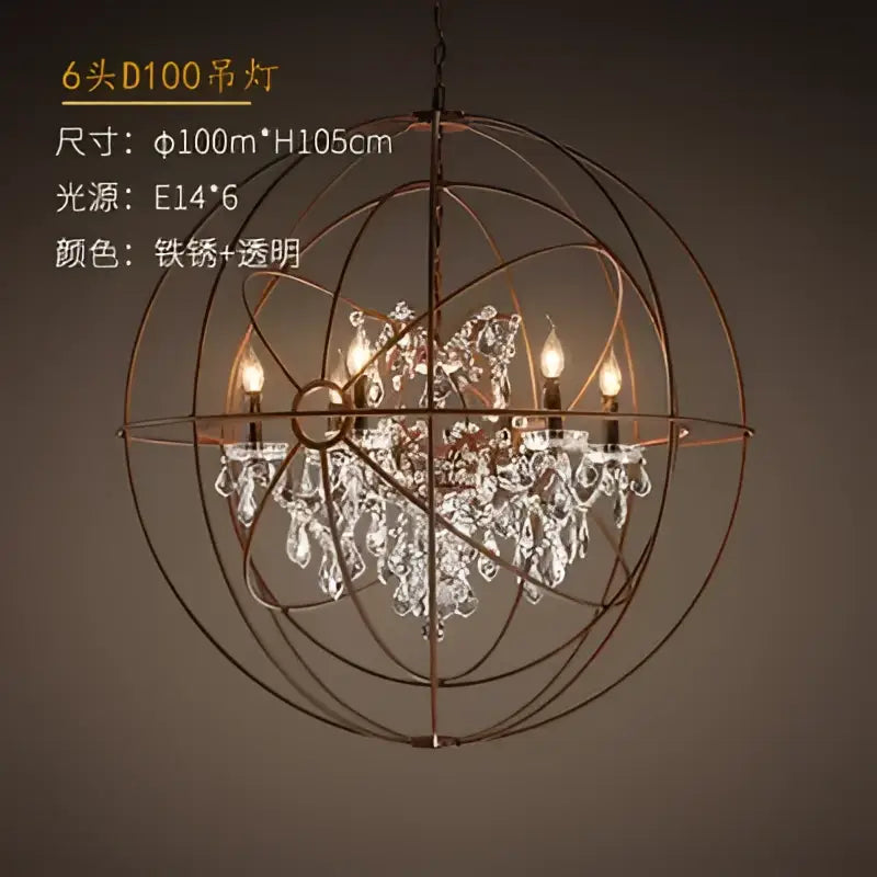 Decorbites crystal chandelier spherical dark metal light for living room