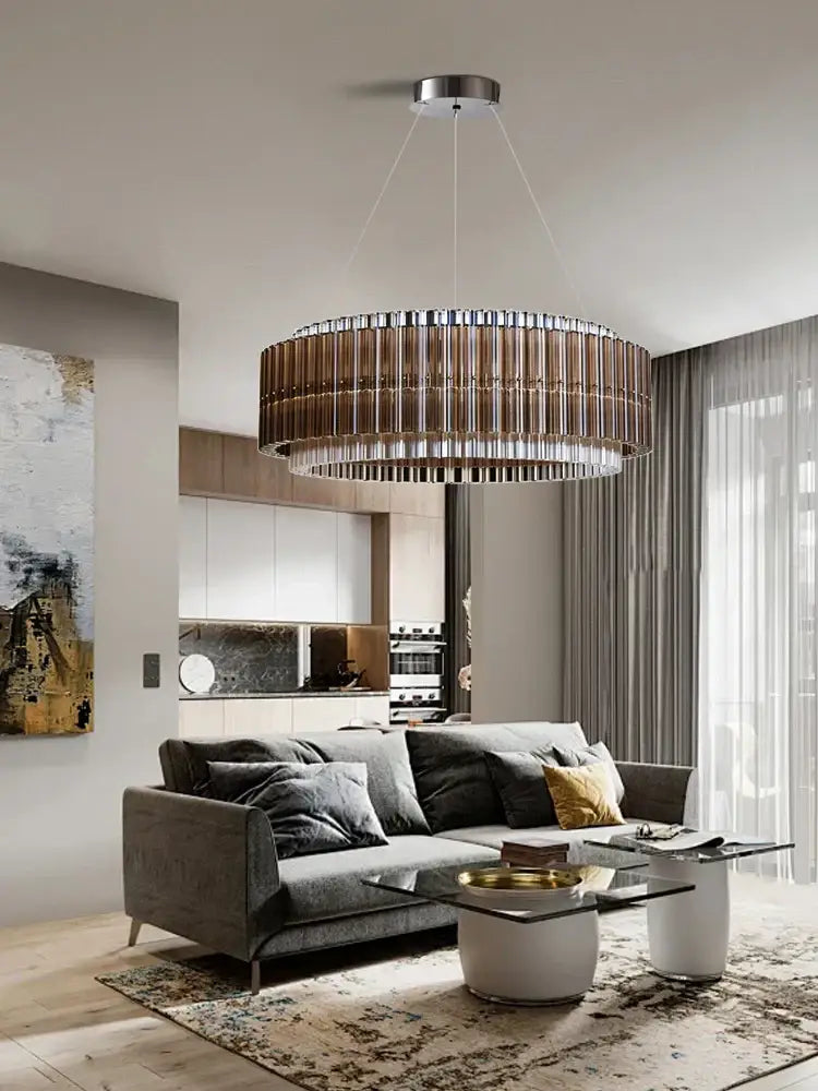 Modern copper & clear glass crystal chandelier living room light