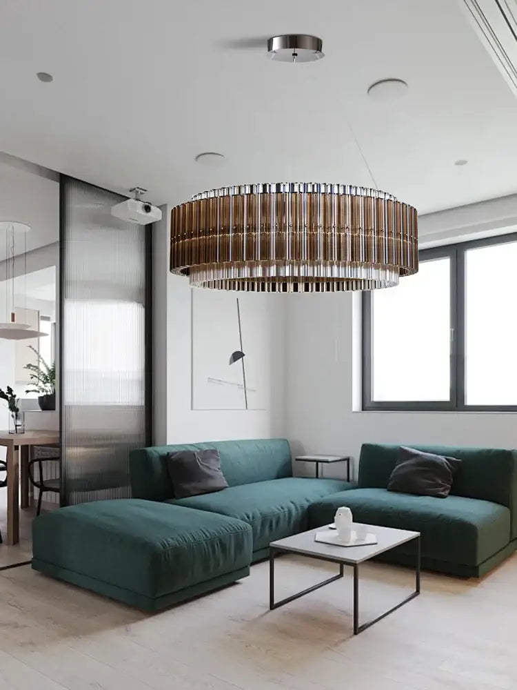 Modern copper & clear glass crystal chandelier living room light