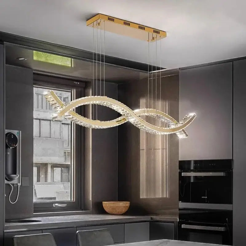 Modern gold rectangular decorbites crystal chandelier dining room light