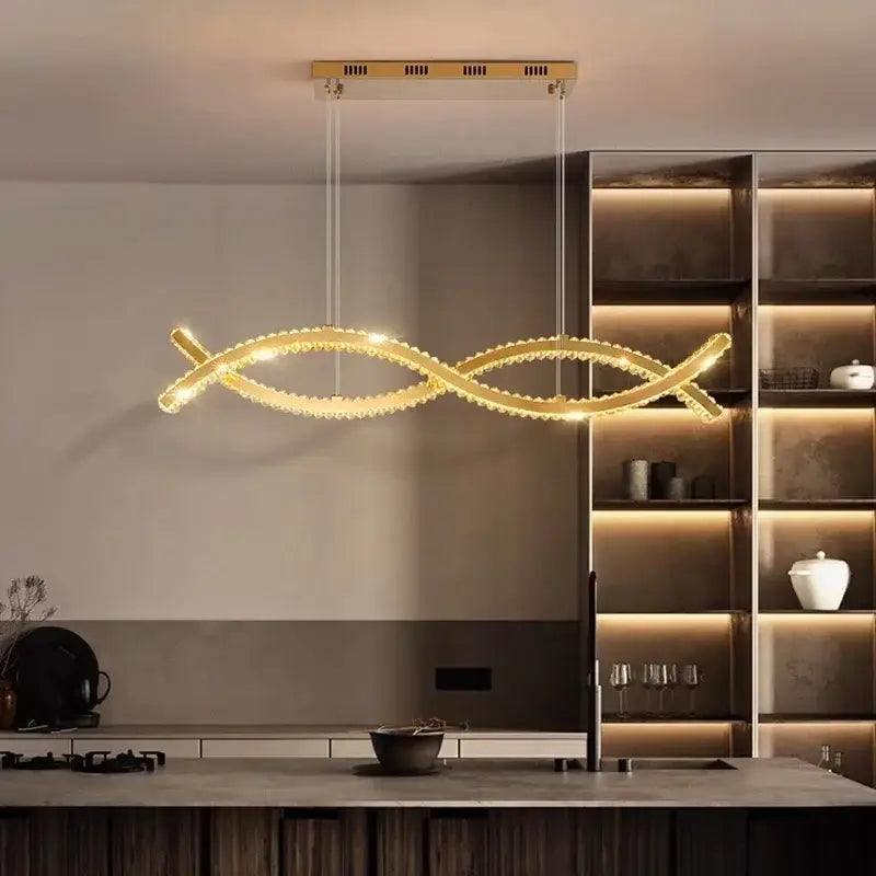 Modern gold rectangular decorbites crystal chandelier dining room light