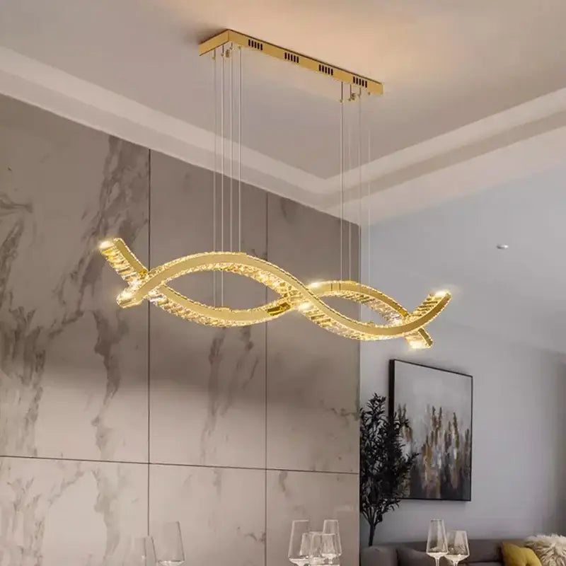 Modern gold rectangular decorbites crystal chandelier dining room light