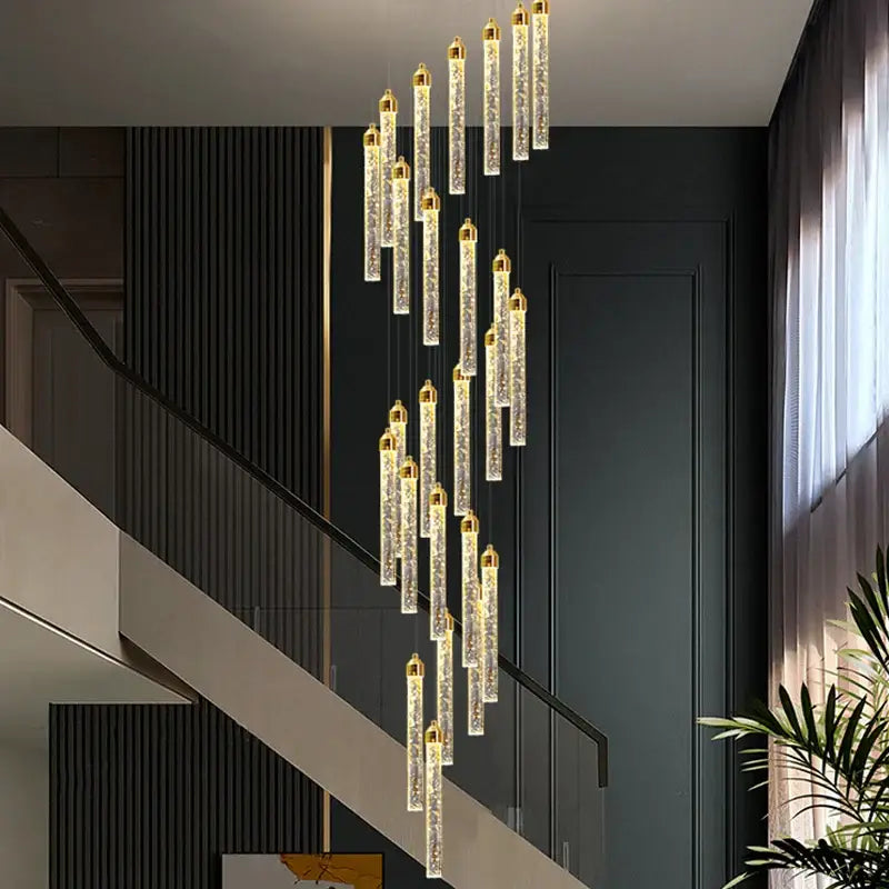 Golden tipped crystal chandelier living room cascading glass lamp